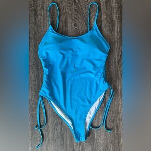 Cerulean Blue Ruched High Cut One Piece Tummy Control Monokini | XXL